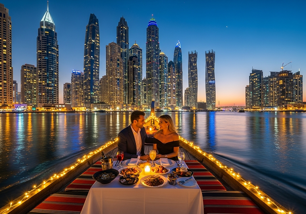 Romantic Dhow cruise dinner in Dubai Marina - Honeymoon packages from Gorakhpur by Royal Tour Group.