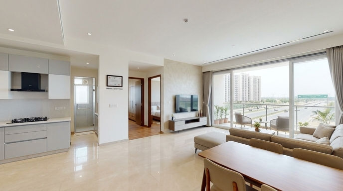 Modern 2 BHK flat interior at Sushma Joynest MOH 1 near Airport Road.