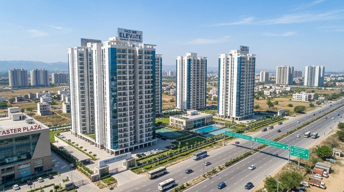 High-rise residential towers of SkyLine project located on PR-7 Ring Road Zirakpur.