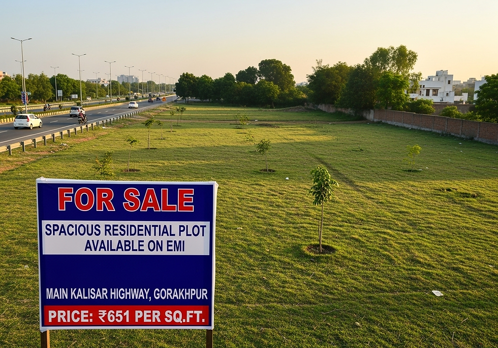 Spacious residential plot available on EMI on the main Kalesar Highway in Gorakhpur, priced at ₹651 per sq.ft.