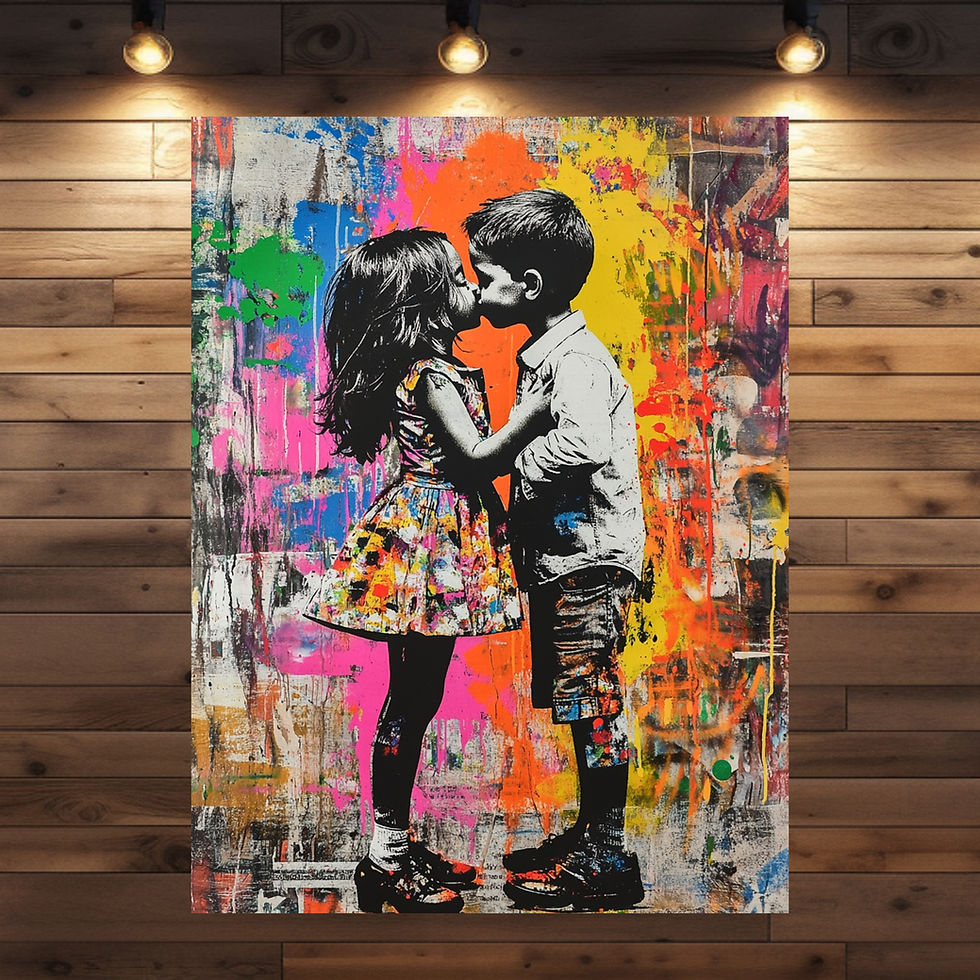 Graffiti Kunstwerk "First Love" – Moderne Wanddekoration, ideal für Romantiker und Kunstliebhaber.