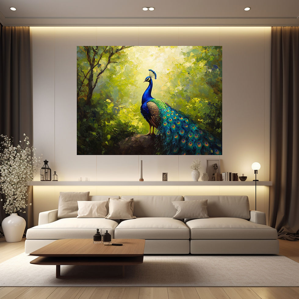 Miniaturbild: Ausdrucksstarker Pfau Nimbus Leinwand – hochwertiges Kunstdruck-Design für elegante Raumgestaltung.