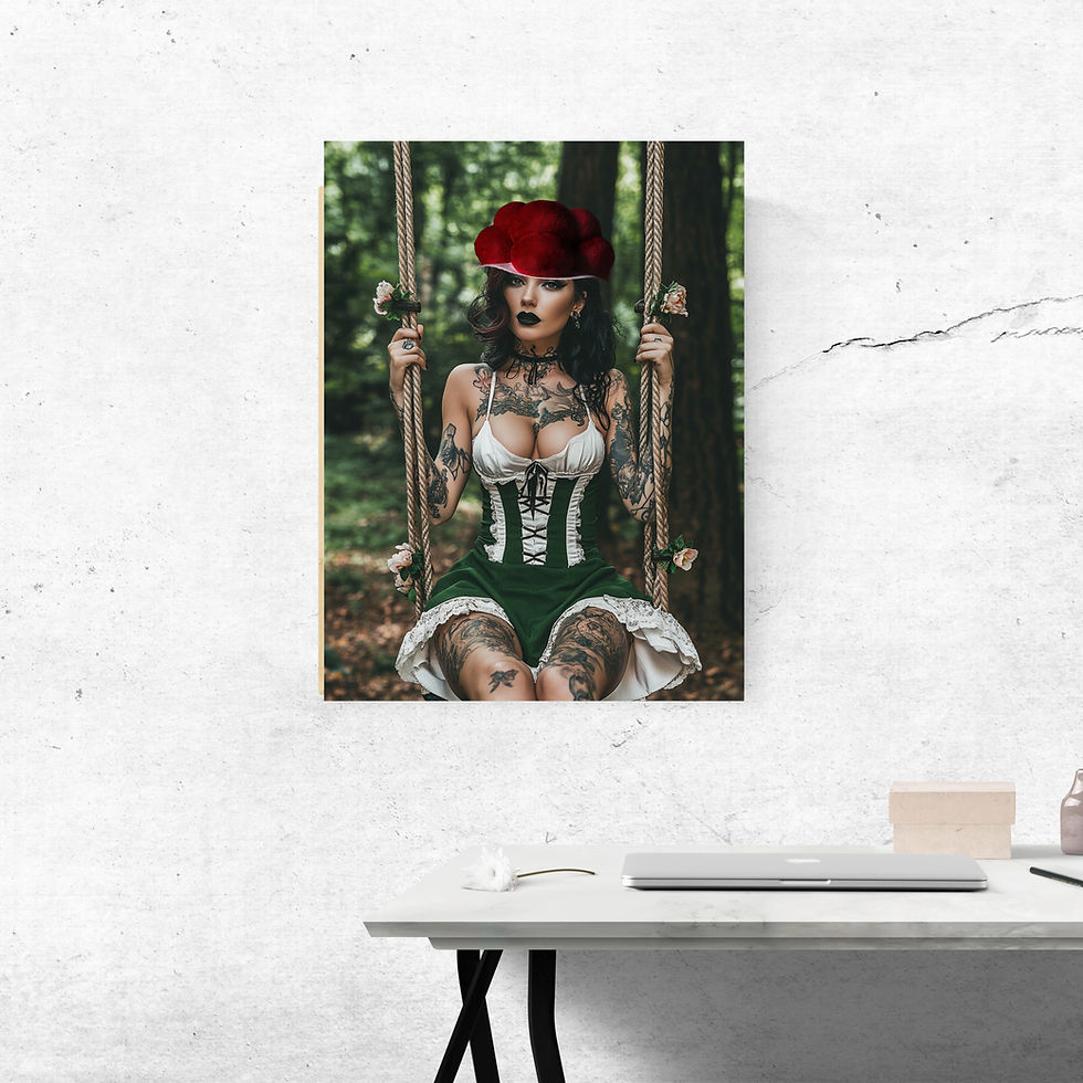 Miniaturbild: Schwarzwald-Kunst: Sexy tätowierte Frau mit Hut