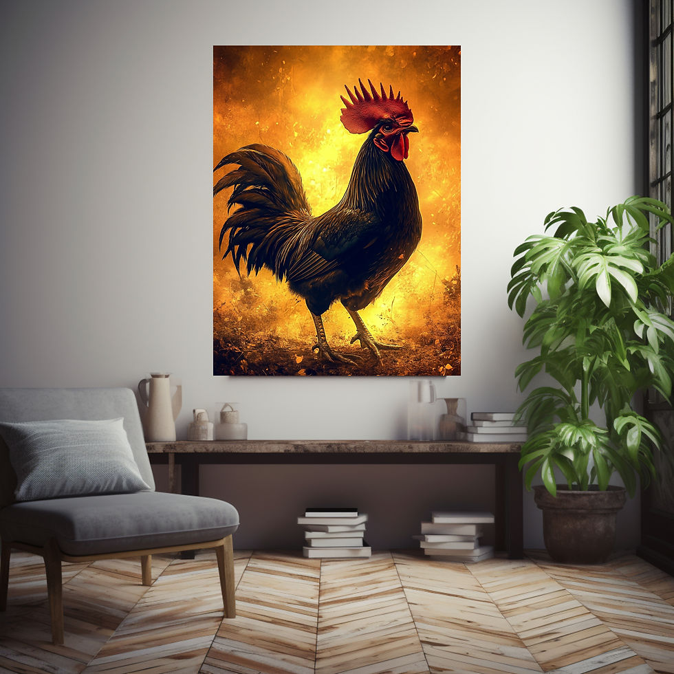 Miniaturbild: Poster oder Leinwanddruck Hahn Hotte – farbenfrohe Wanddekoration für dynamische Räume.