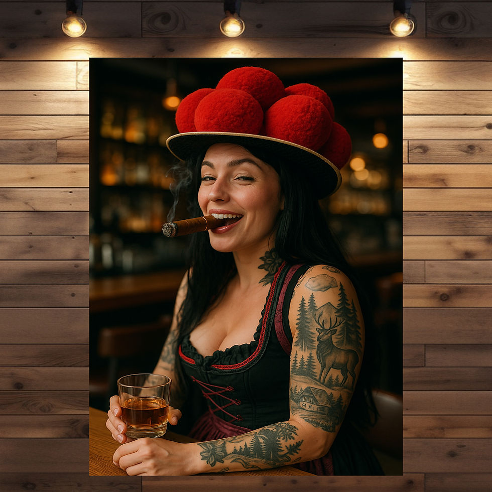 Black Forest Whiskey Nights – stilvolles Wandbild mit Bar-Atmosphäre & Bollenhut