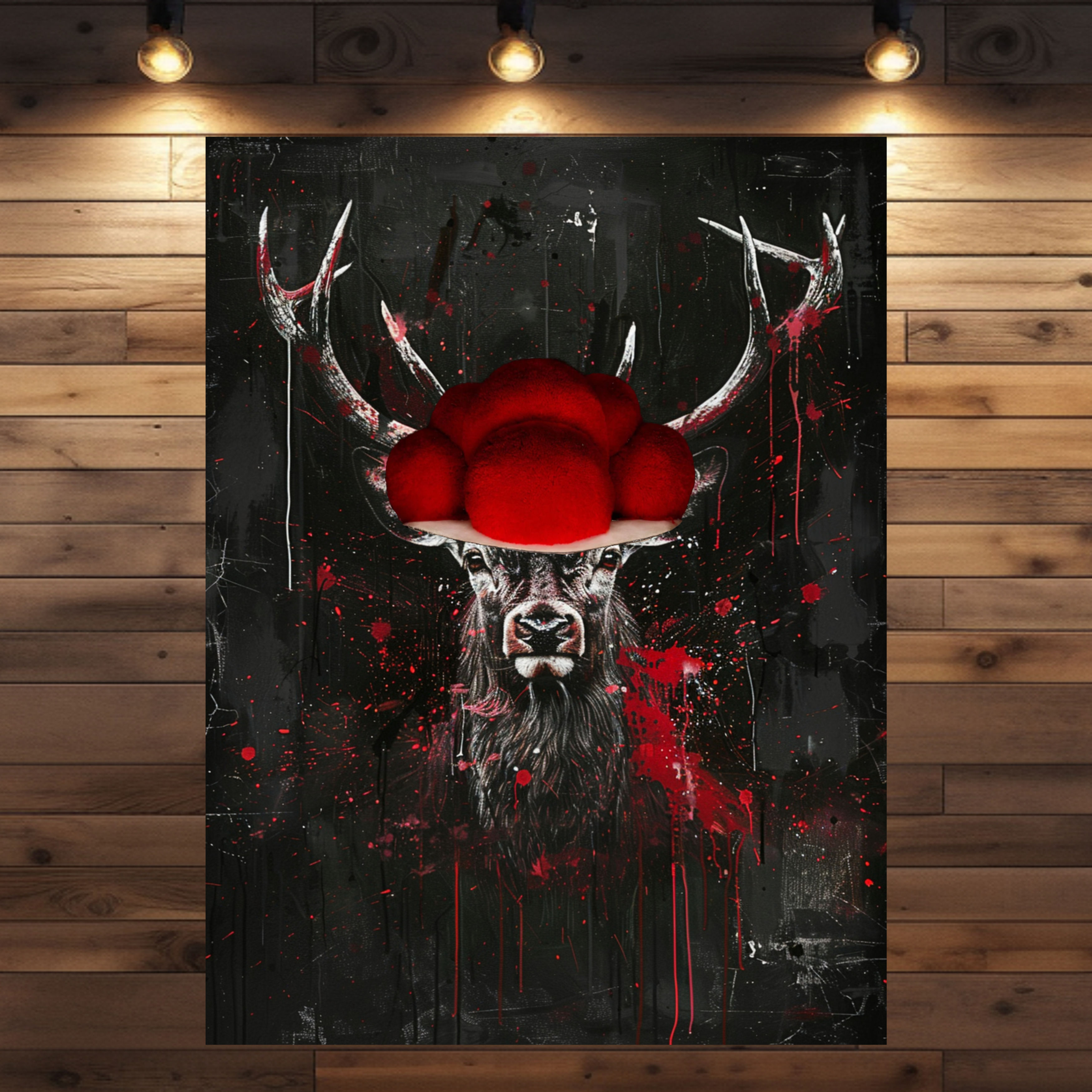 Hirsch Gemälde auf schwarzem Hintergrund, hochwertiges Poster