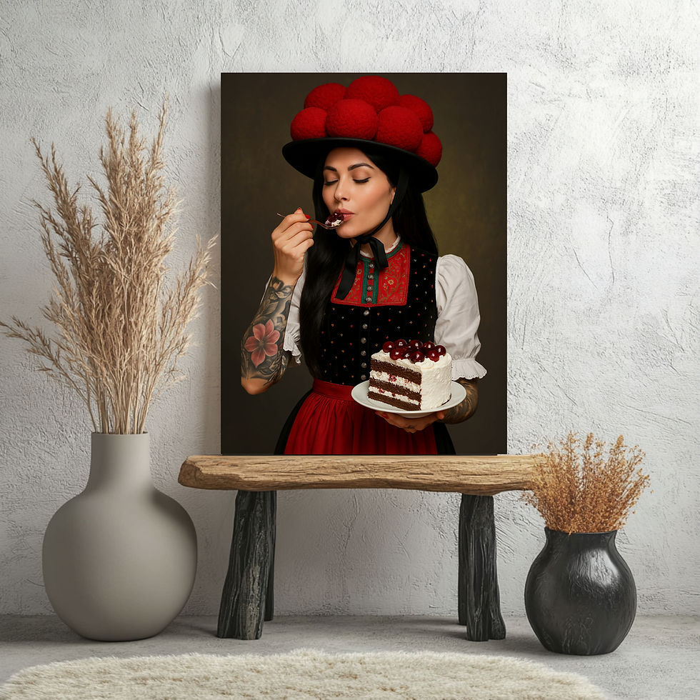 Miniaturbild: Schwarzwaldkunst modern interpretiert – Frau mit Tattoos & Tracht