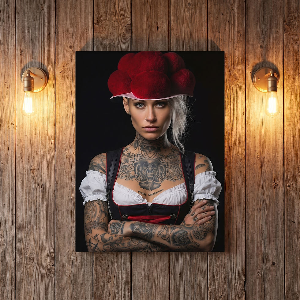 Miniaturbild: Erika im Dirndl – tätowierte Schwarzwald-Schönheit als Poster und Leinwand