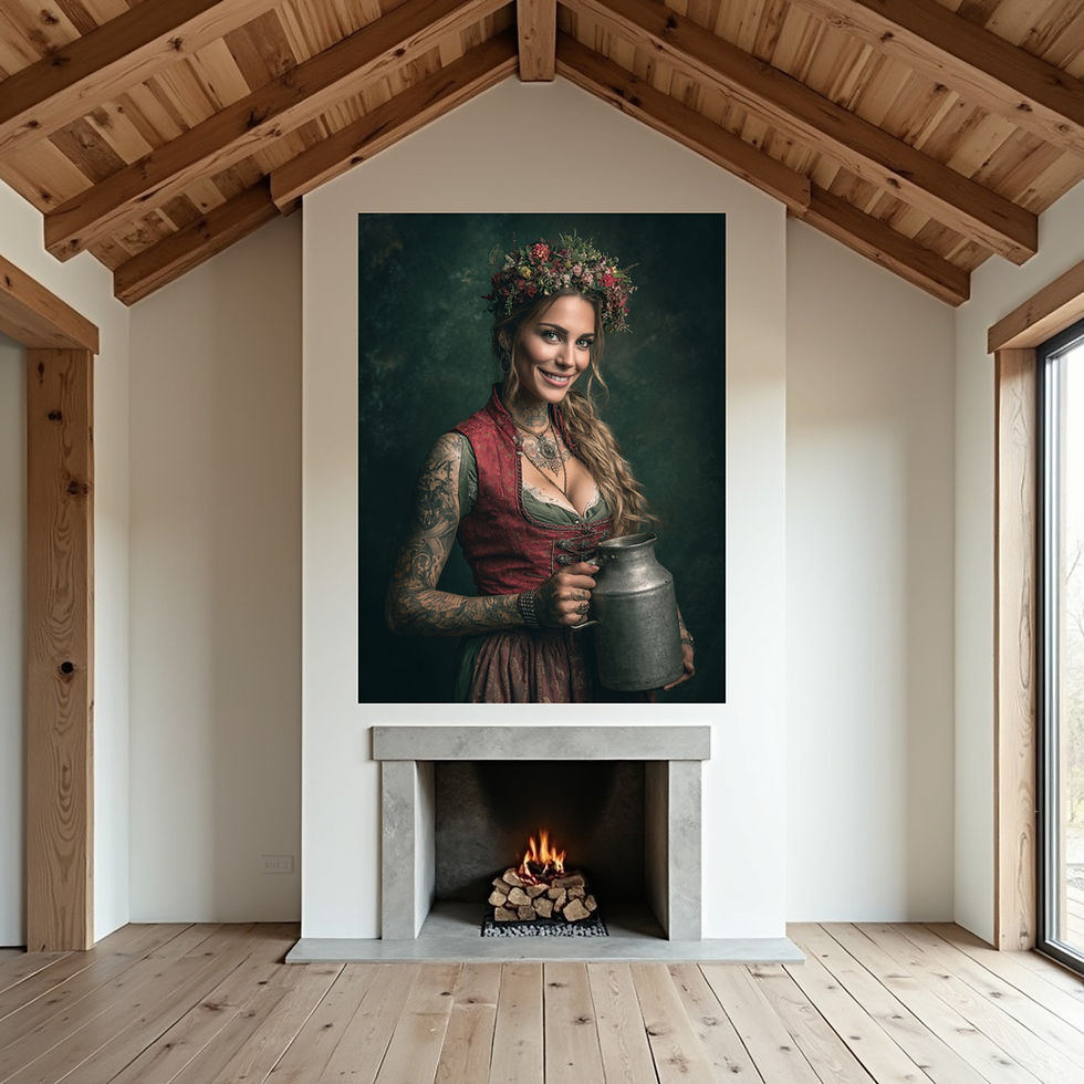 Thumbnail: Detailreiches Portrait einer jungen Bäuerin mit Blumenkrone