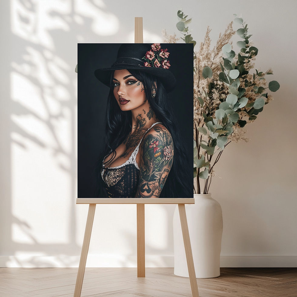 Hazel Leinwandbild – Tattoo-Kunst und Schwarzwald-Charme für Deine stilvolle Wanddekoration.
