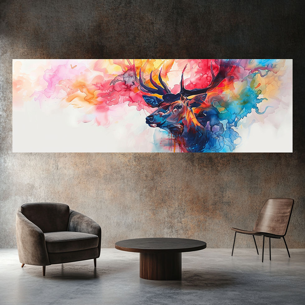 Miniaturbild: Hirsch Prometheus auf Panorama-Leinwand – Abstrakte Graffiti Street Art für beeindruckende Räume.