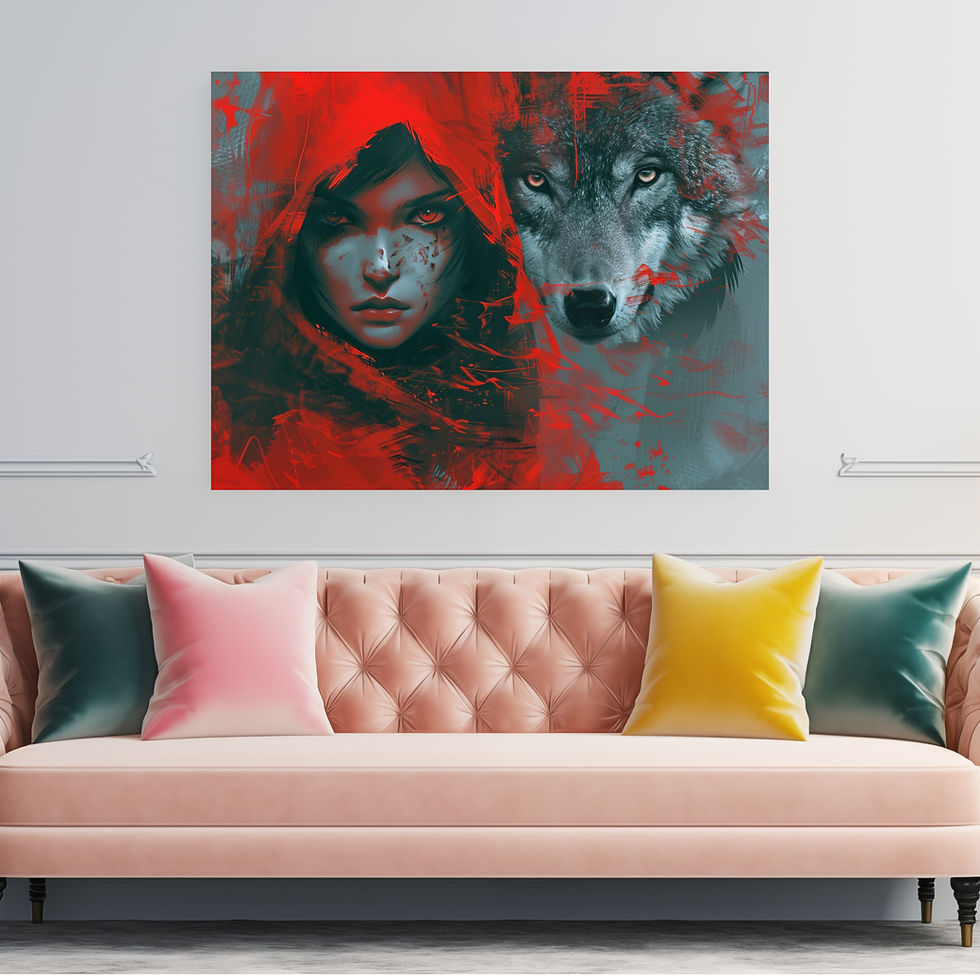 Thumbnail: Detailreiches Poster von Rotkäppchen und Wolf, ideal für das Wohnzimmer