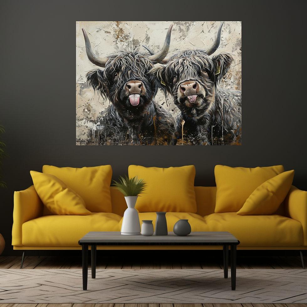 Miniaturbild: Kunstwerk von Fred und Otto: Hochland Rinder Leinwand - Renaissance und Street Art