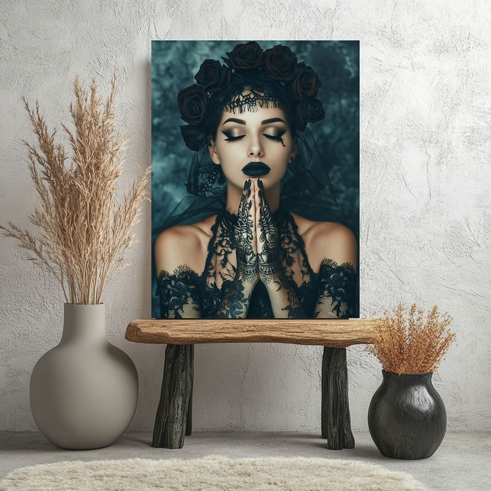 Miniaturbild: Kunstwerk Lady Shadow – elegante Dame mit Krone aus schwarzen Rosen für Dein Zuhause.