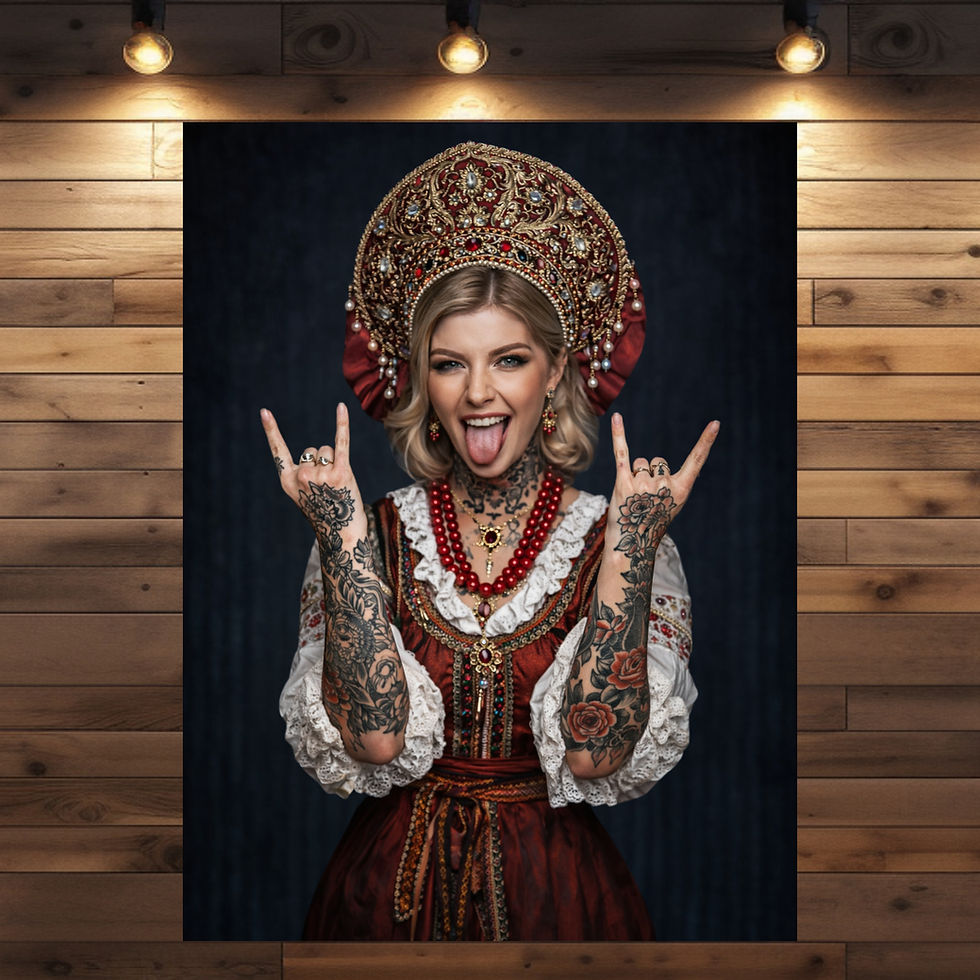 Juna rebellische Schwarzwald Frau mit Krone und Tattoos – Poster & Leinwand