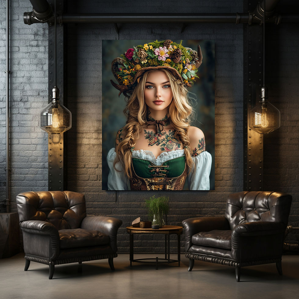 Thumbnail: Boho-Schwarzwald-Kunst – Frau mit Geweih & Mooskrone als Poster