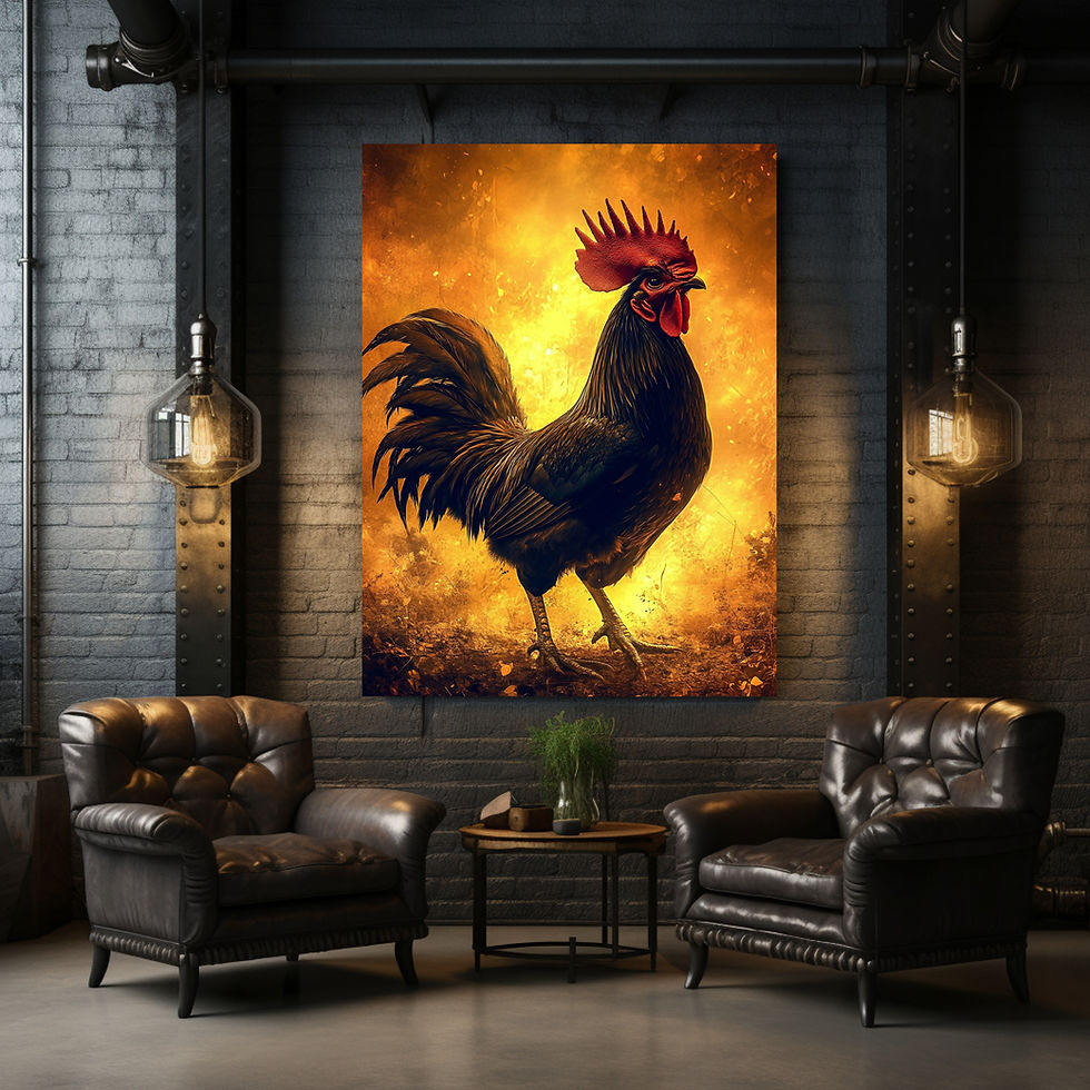 Miniaturbild: Hahn Hotte auf Poster – farbenfrohes Hahnmotiv als eindrucksvolle Wandkunst.