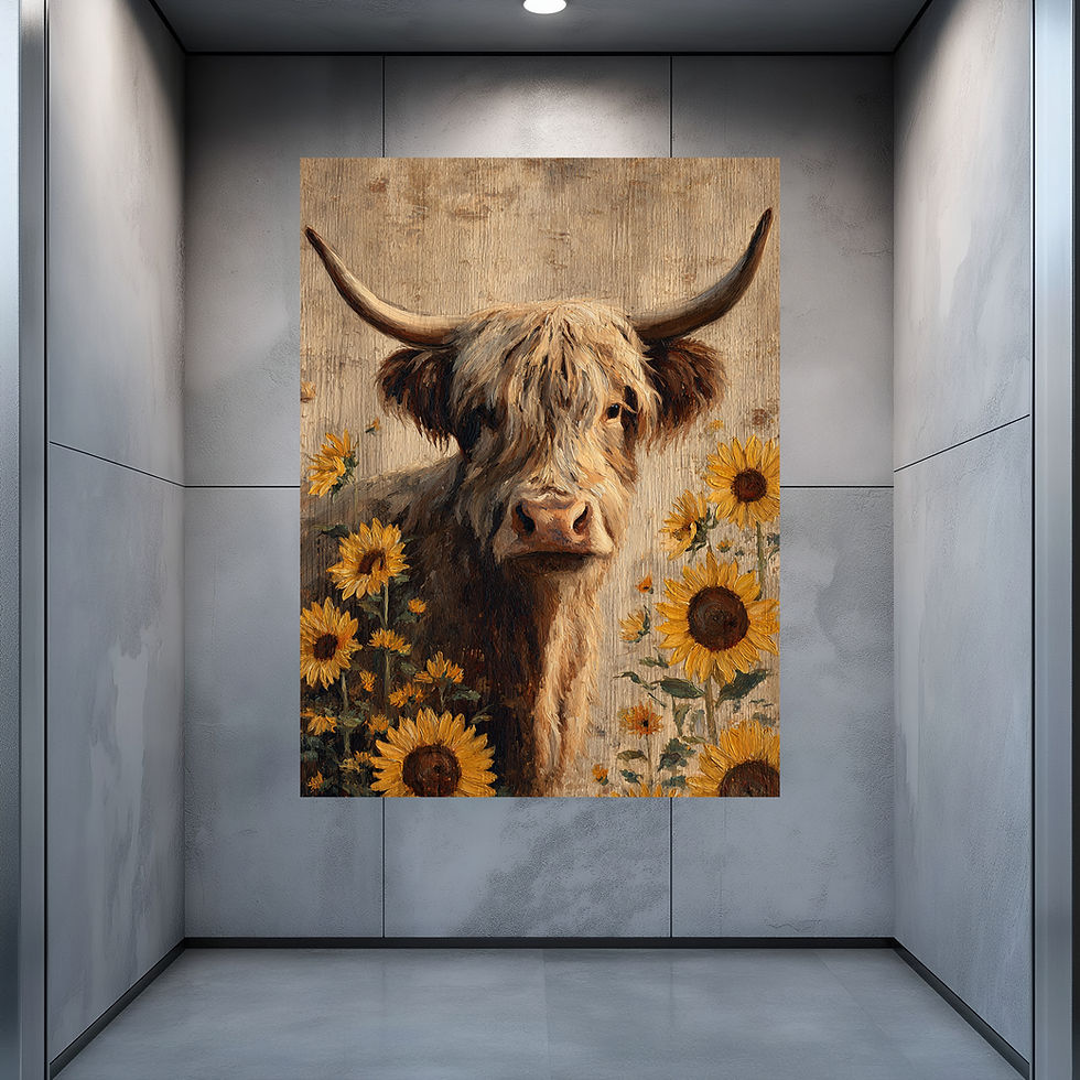 Miniaturbild: Wanddeko mit Highland Cow in natürlicher Umgebung