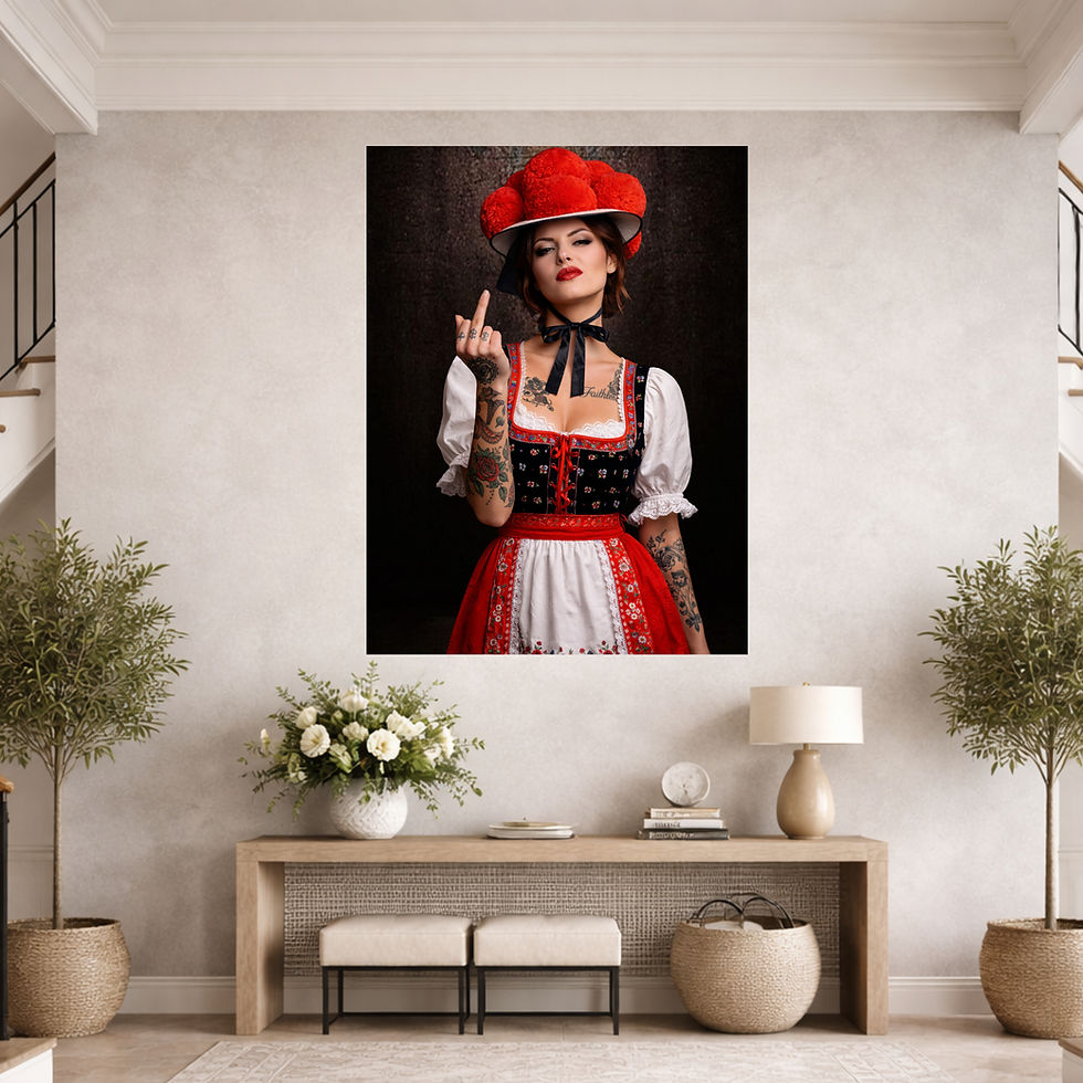 Miniaturbild: Schwarzwald Deko modern: freches Dirndl Portrait in Rot und Schwarz