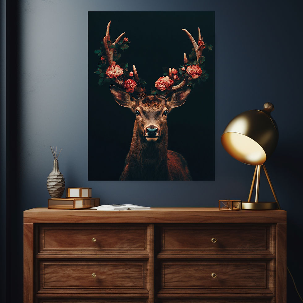 Miniaturbild: Wandbild Hirsch Olli – majestätisches Geweih mit Blumen, perfekt für moderne oder rustikale Räume.