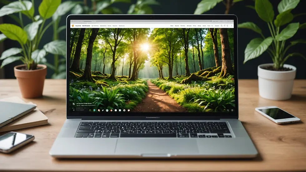 Wide angle view of nature-inspired website design on a laptop