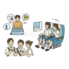 修学旅行を楽しむ学生セット
