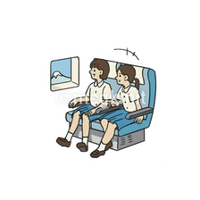 修学旅行で新幹線に乗る学生
