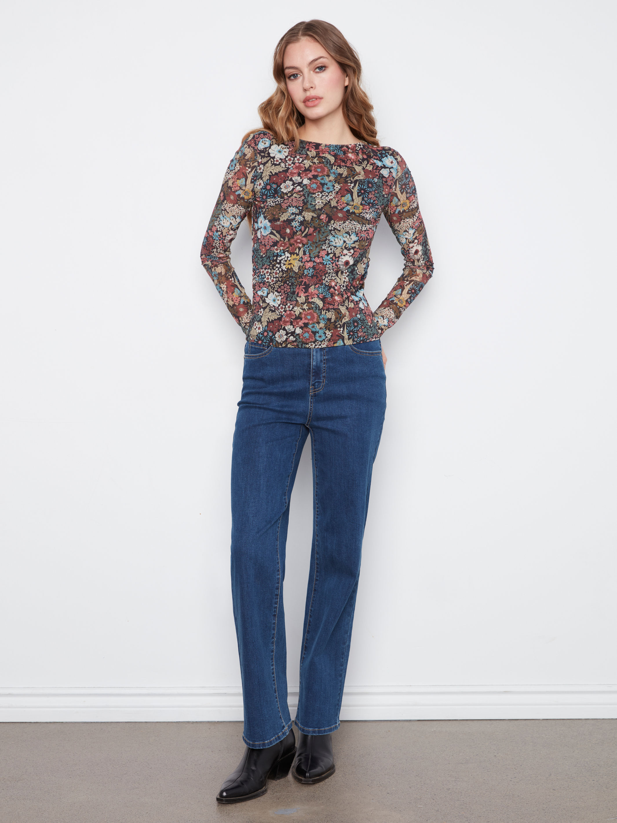 Charlie B Azalea Mesh Boat Neck Top