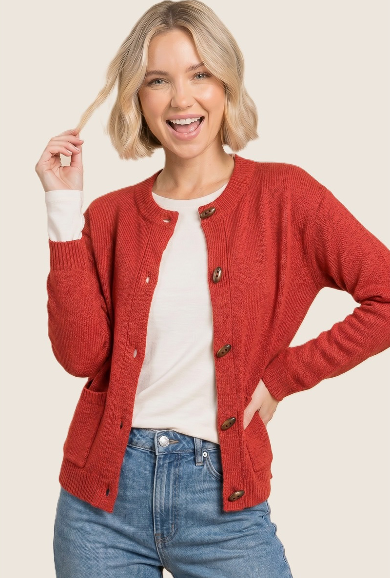 Red Button Down Cardigan