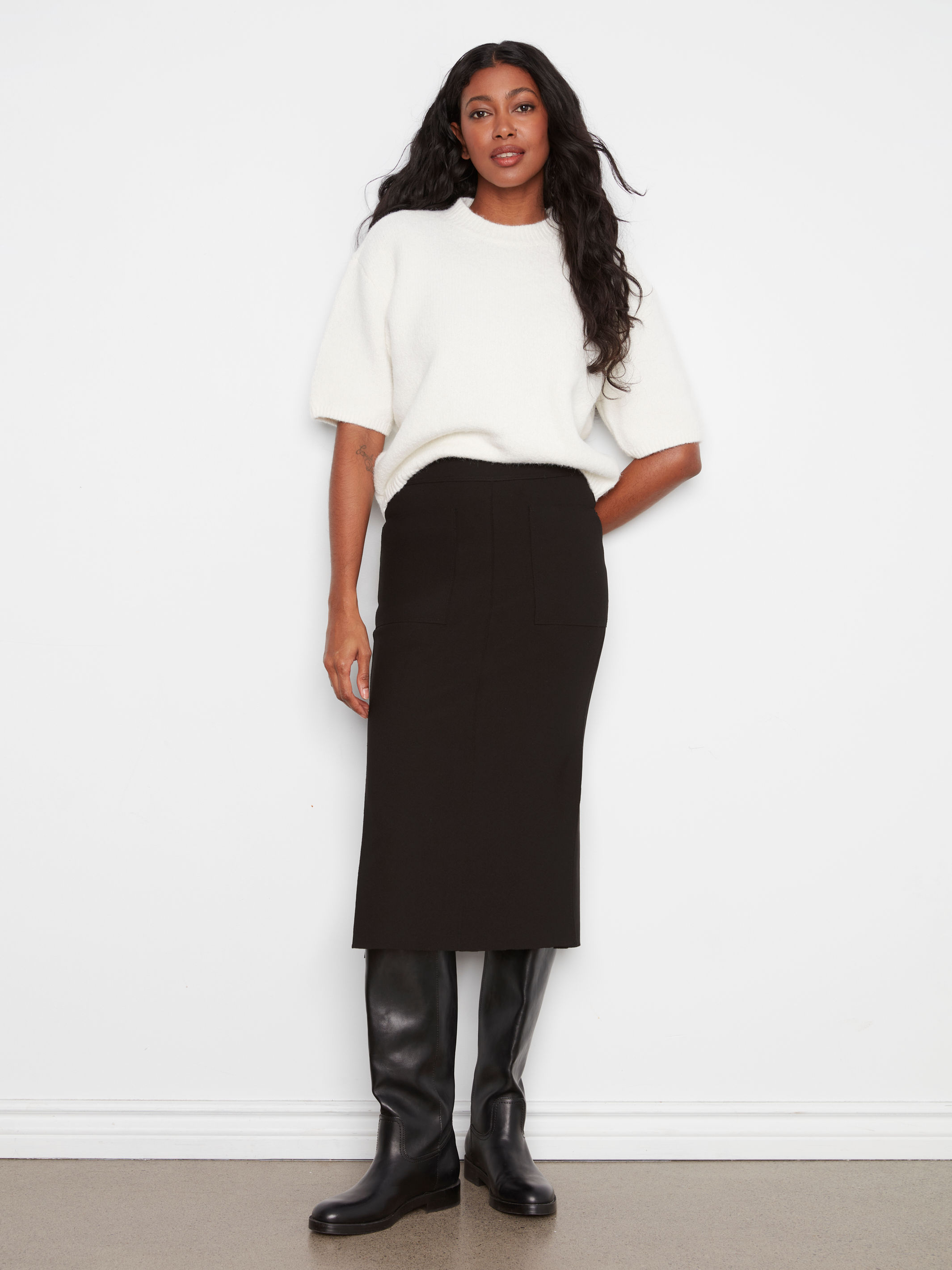 Charlie B Black Crepe Skirt