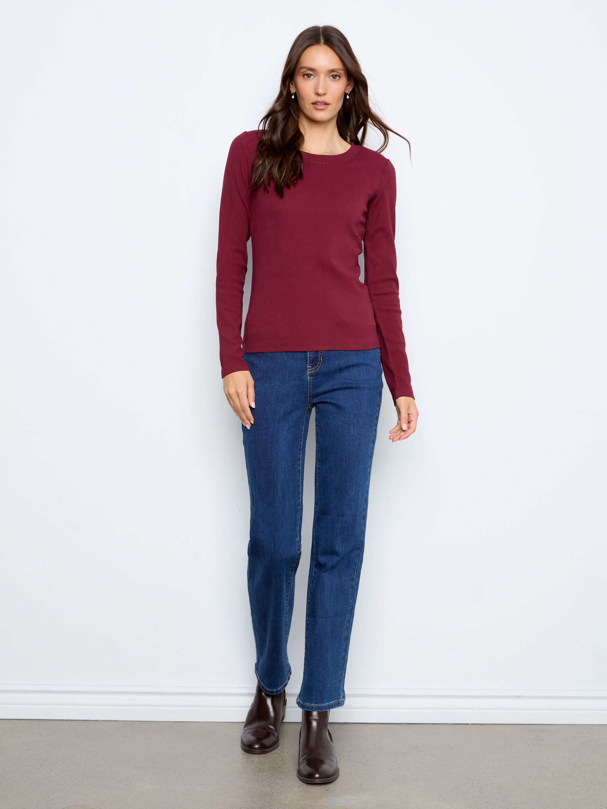 Charlie B Merlot Rib Long Sleeve