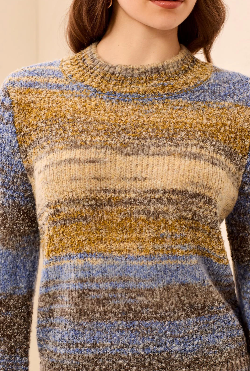 Thumbnail: TRIBAL Textured Puff Sleeve Mock Neck - Cobalt