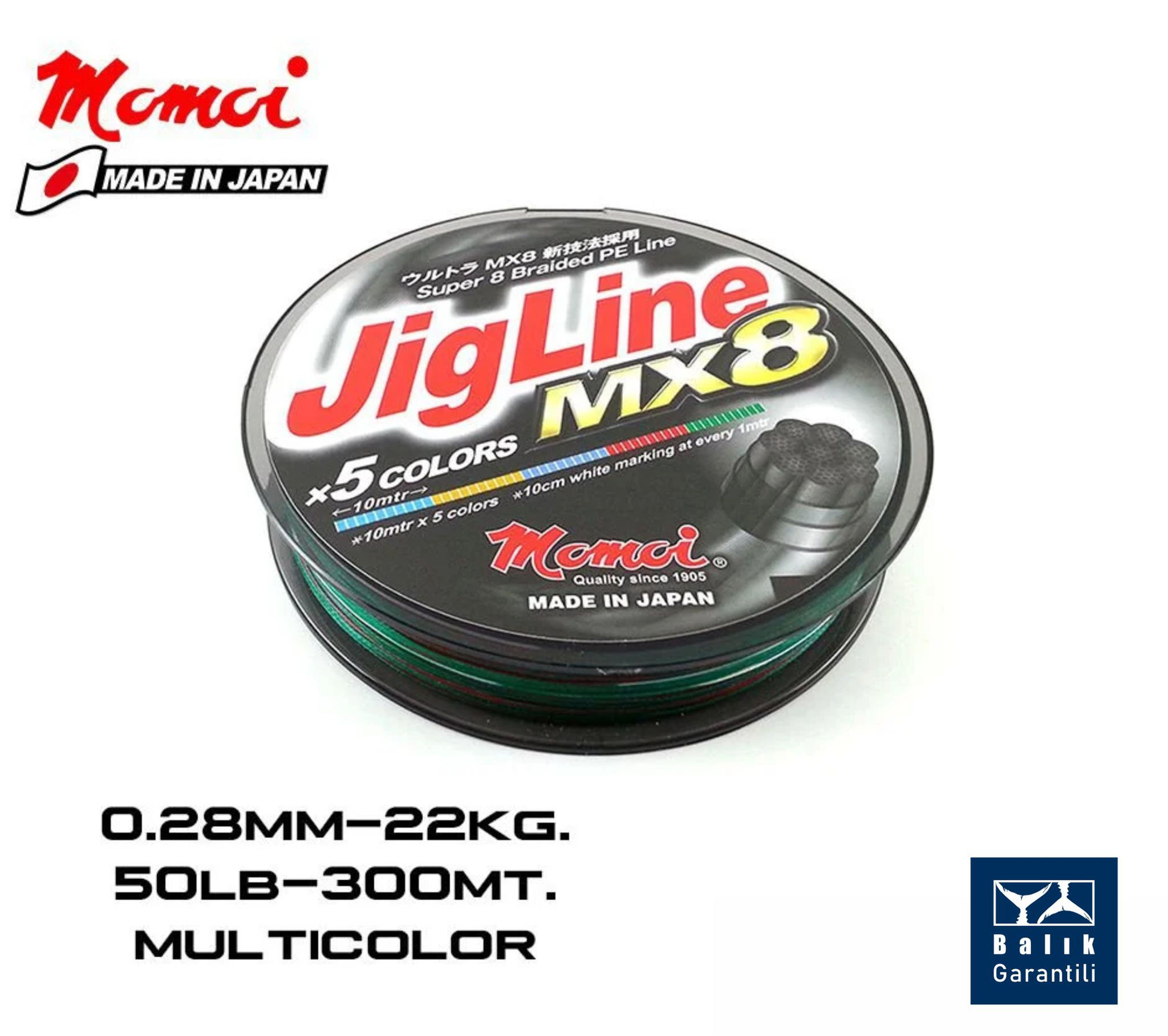 Momoi Jigline MX8 0.28mm 300mt. Multicolor İp Misina
