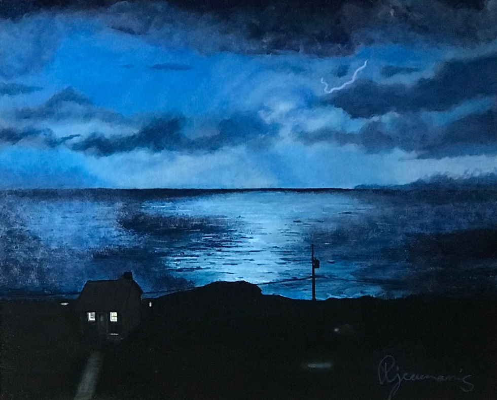 Painting of night sky with lightning