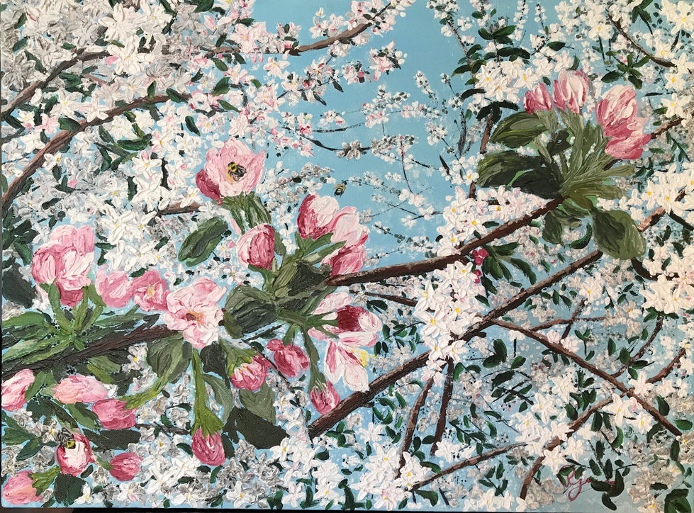Painting of apple blossoms