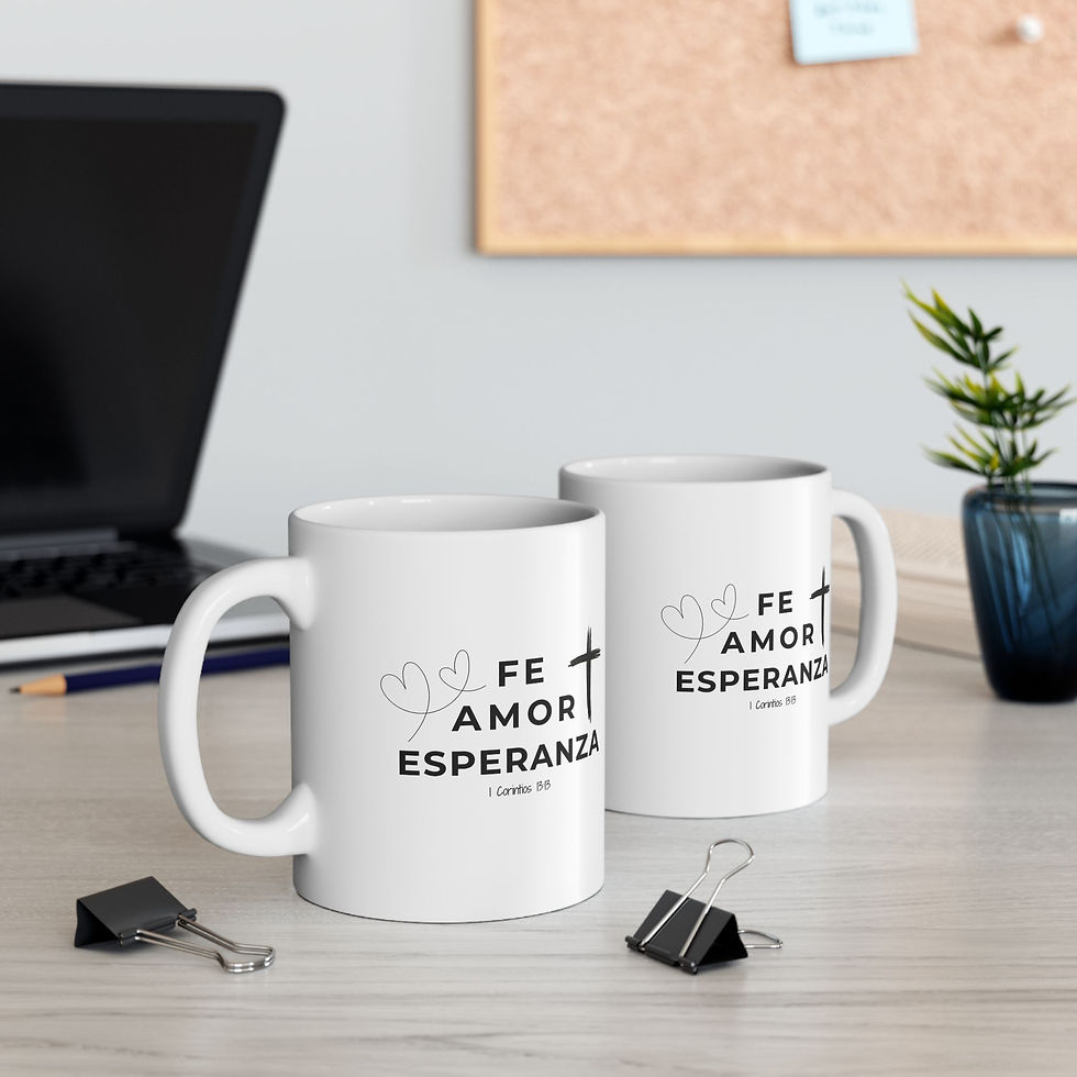 Miniatura: Spanish Fe amor y experanza Ceramic Mug Daily Motivation, GGOD126-45