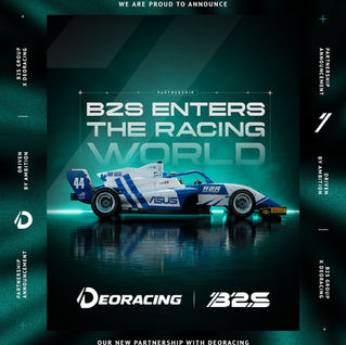 Business 2 Sports Group and DeoRacing logos side by side, announcing a new motorsport partnership.