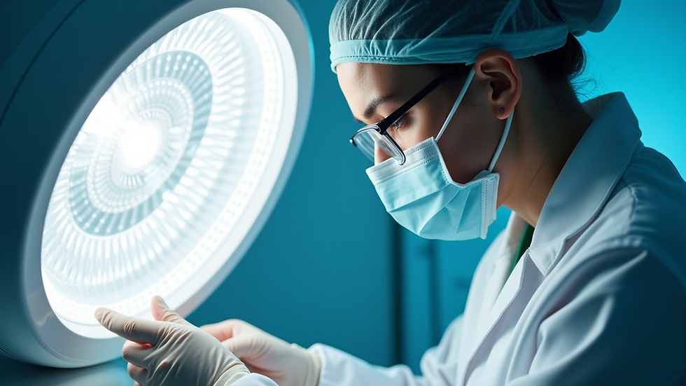 Close-up view of a technician inspecting a sun bed lamp