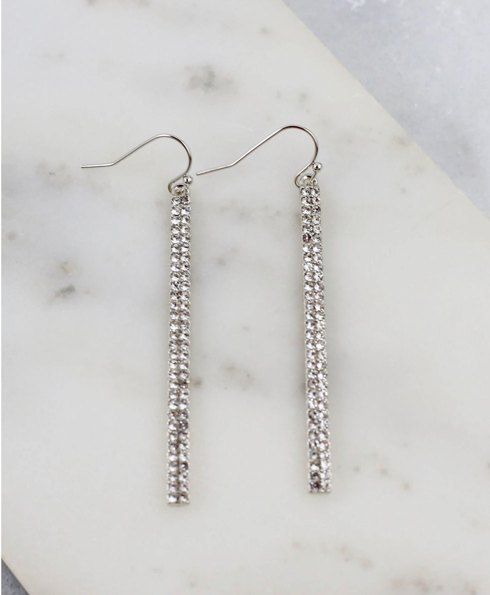 CZ Sparkle Bar Drop Earrings - Black or Silver
