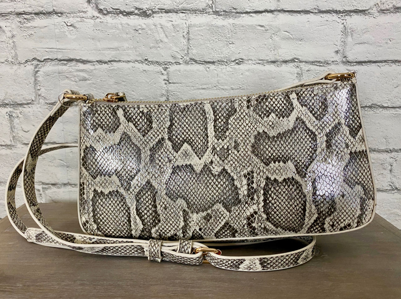Small Rectangle Faux Pewter Snakeskin Crossbody Bag