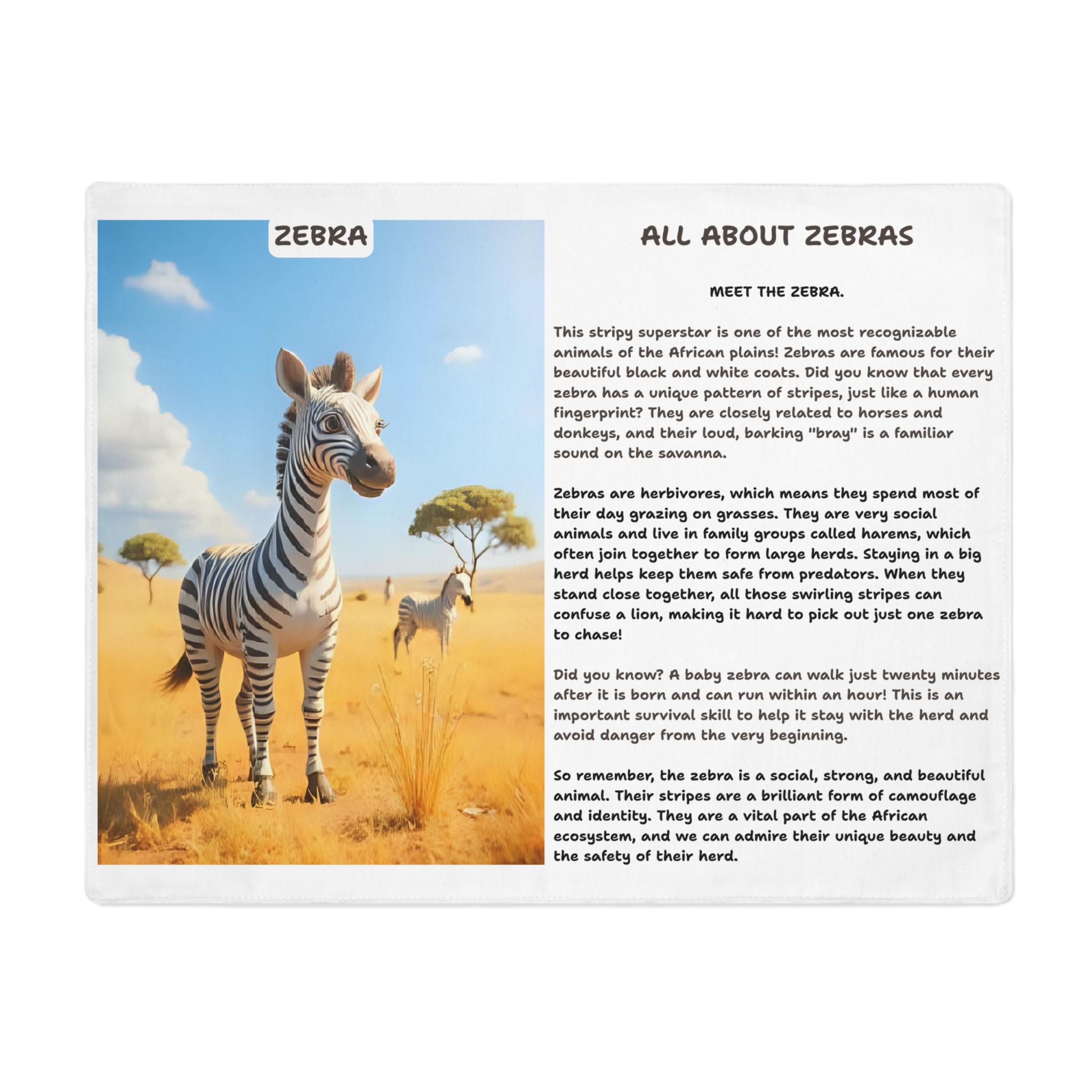 Zebra (Stripey Savanna Pals Placemat)! 18 x 14-in