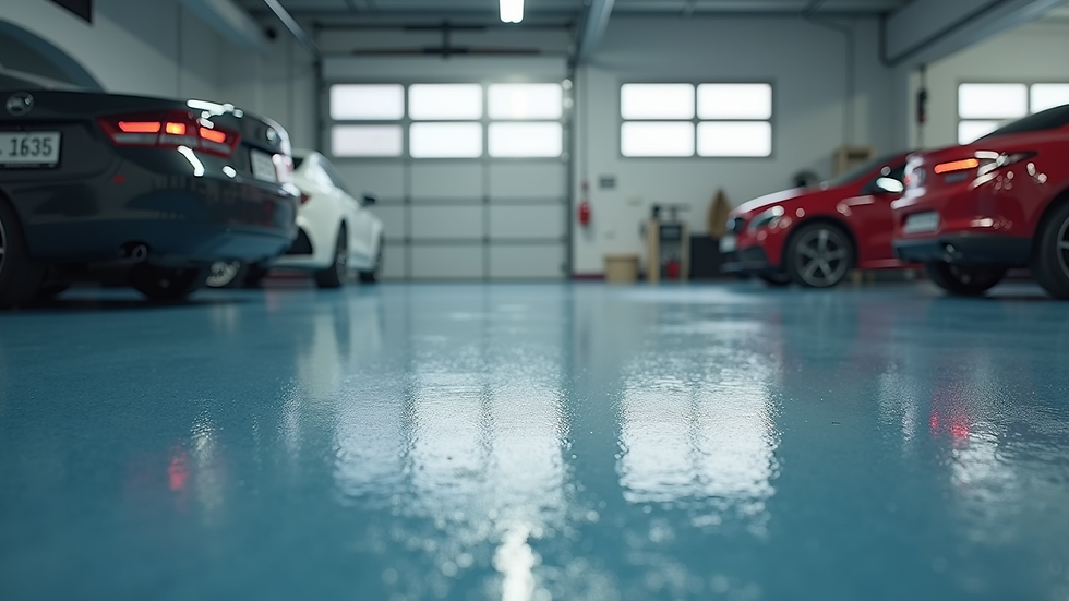 Close-up view of shiny epoxy floor in a modern garage