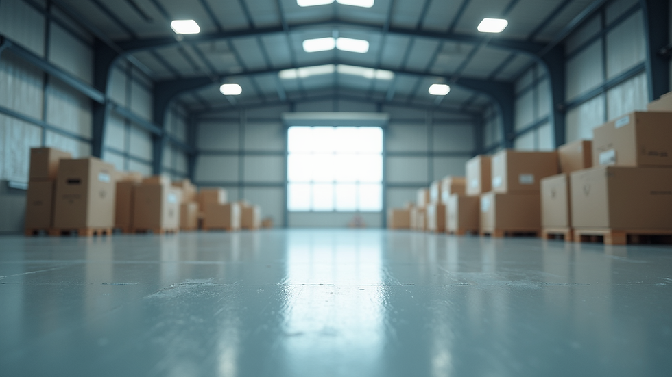 High angle view of a commercial warehouse floor with epoxy coating