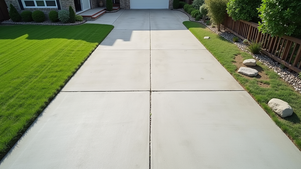 High angle view of a clean concrete driveway ready for coating