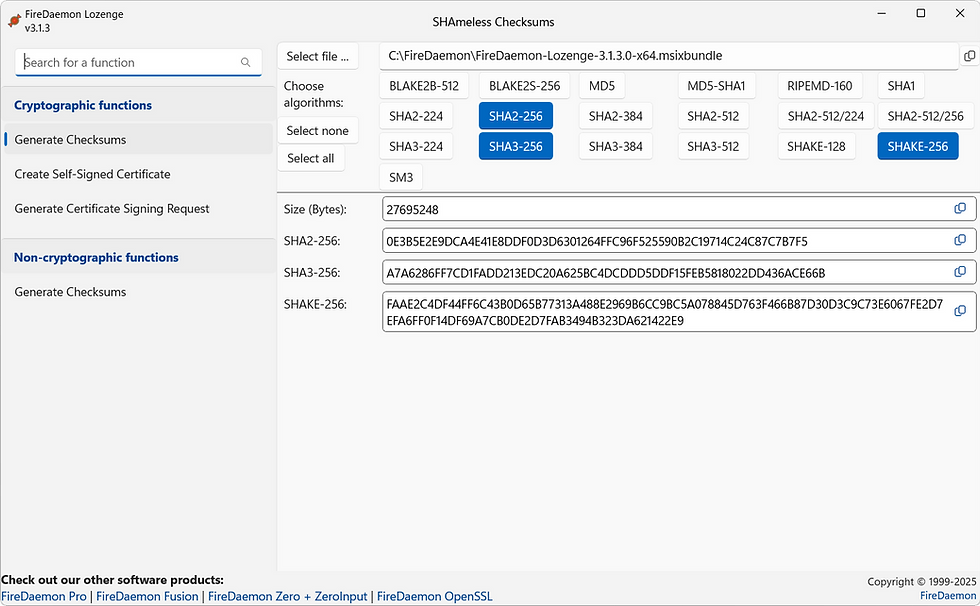 Generate Cryptographic Checksums Function