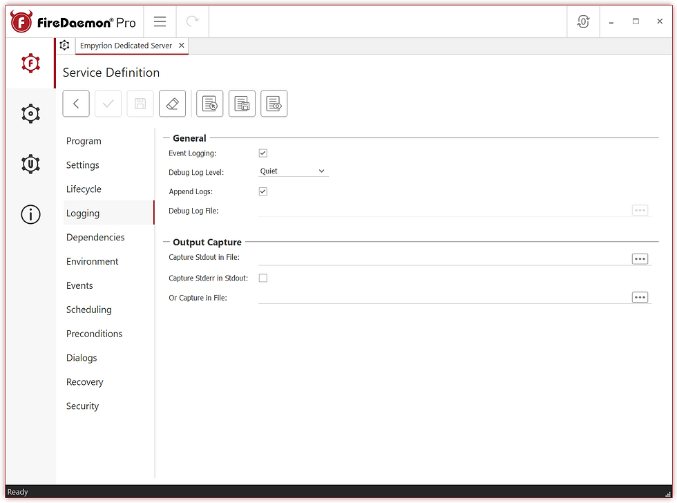 05 FireDaemon Pro Edit Service Logging Tab