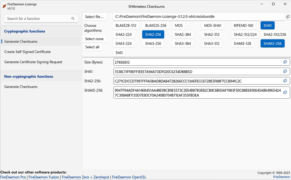 Generate Cryptographic Checksums Function