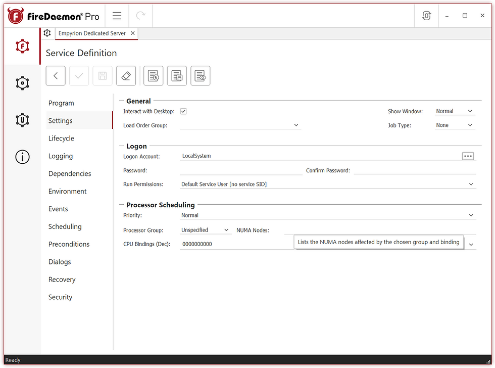 03 FireDaemon Pro Edit Service Settings Tab