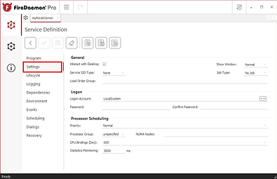Create an advanced window service - Settings Tab