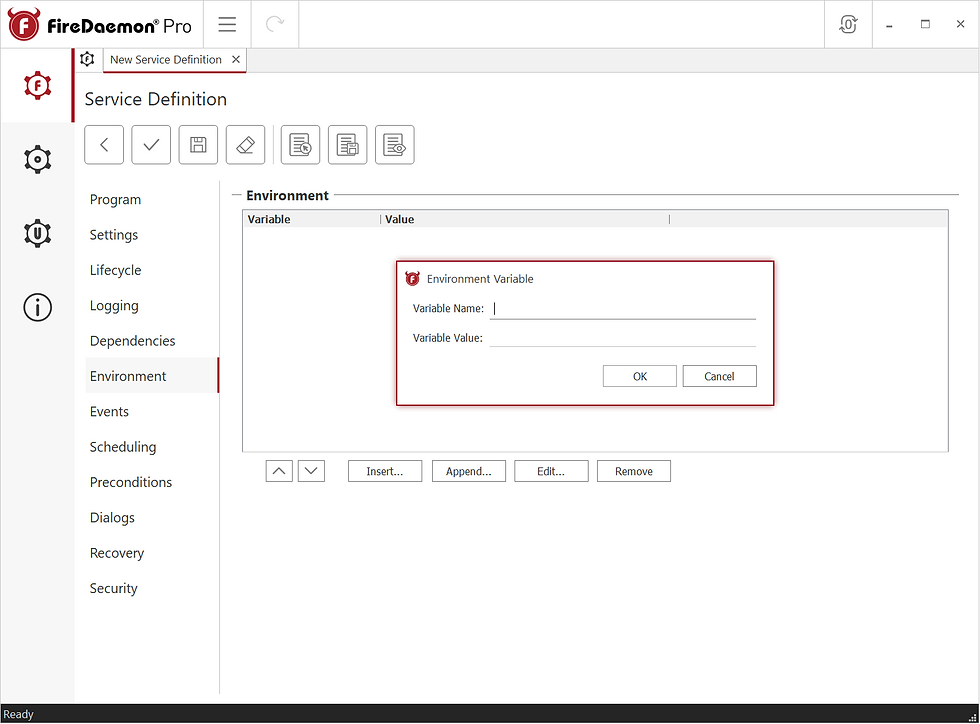 07 FireDaemon Pro Edit Service Environment Tab